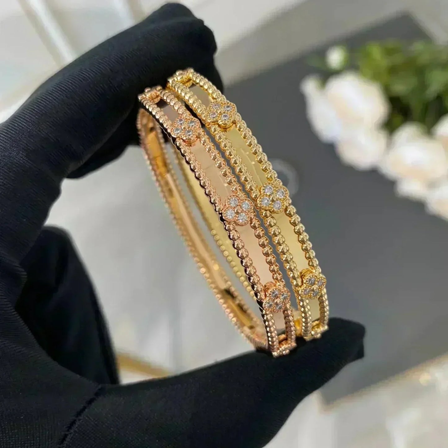 [Shinejoy]CLOVER BRACELET 4MM DIAMONDS