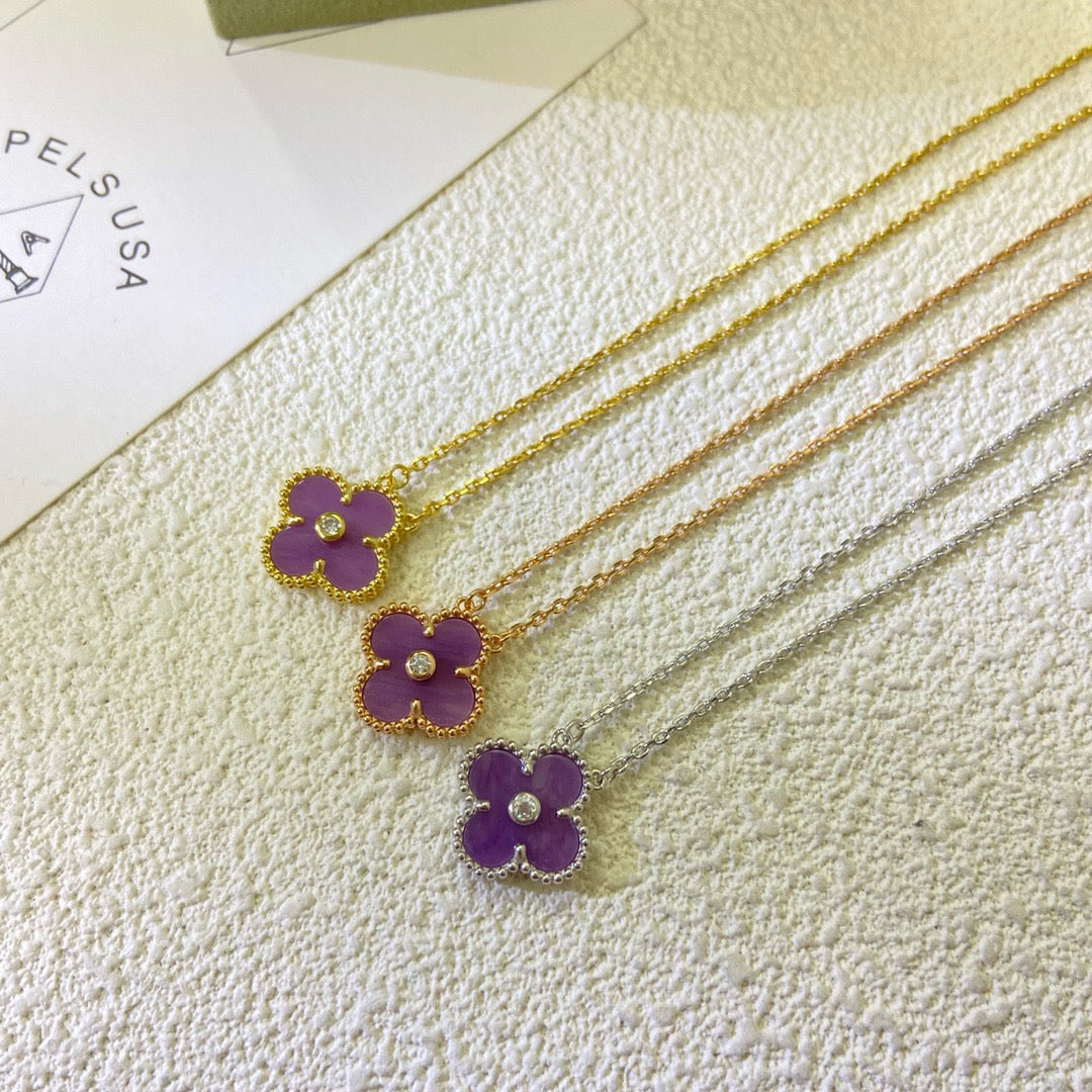 [Shinejoy Jewelry]CLOVER 15MM DIAMOND  PURPLE VIOLET NECKLACE