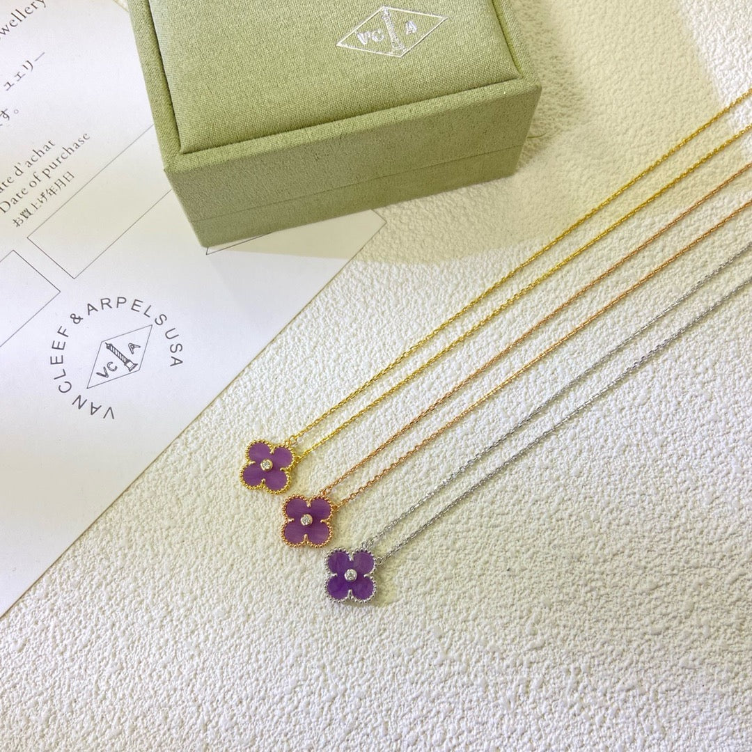 [Shinejoy Jewelry]CLOVER 15MM DIAMOND  PURPLE VIOLET NECKLACE