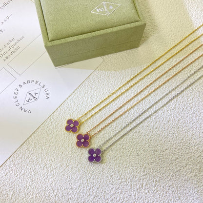 [Shinejoy Jewelry]CLOVER 15MM DIAMOND  PURPLE VIOLET NECKLACE
