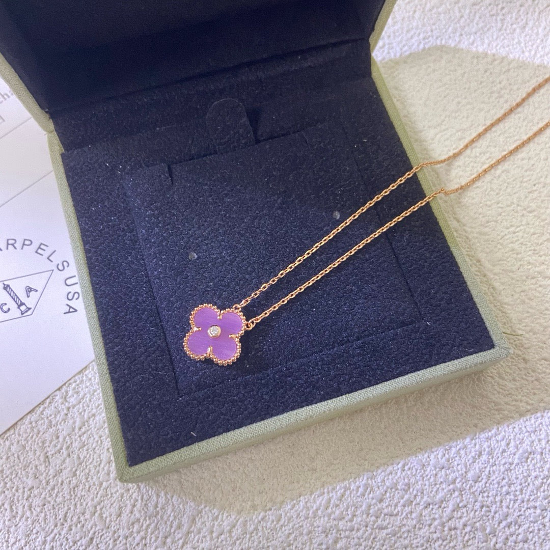 [Shinejoy Jewelry]CLOVER 15MM DIAMOND  PURPLE VIOLET NECKLACE
