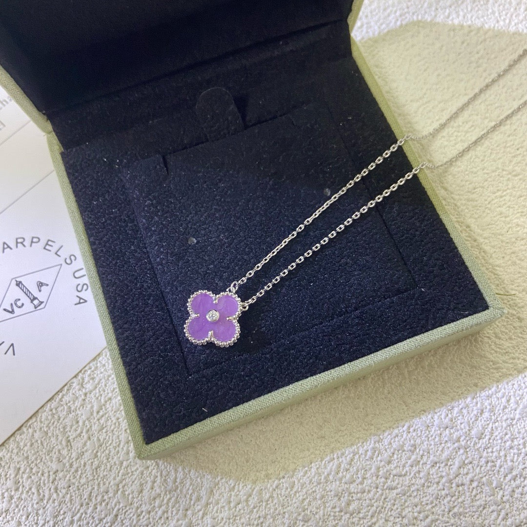 [Shinejoy Jewelry]CLOVER 15MM DIAMOND  PURPLE VIOLET NECKLACE