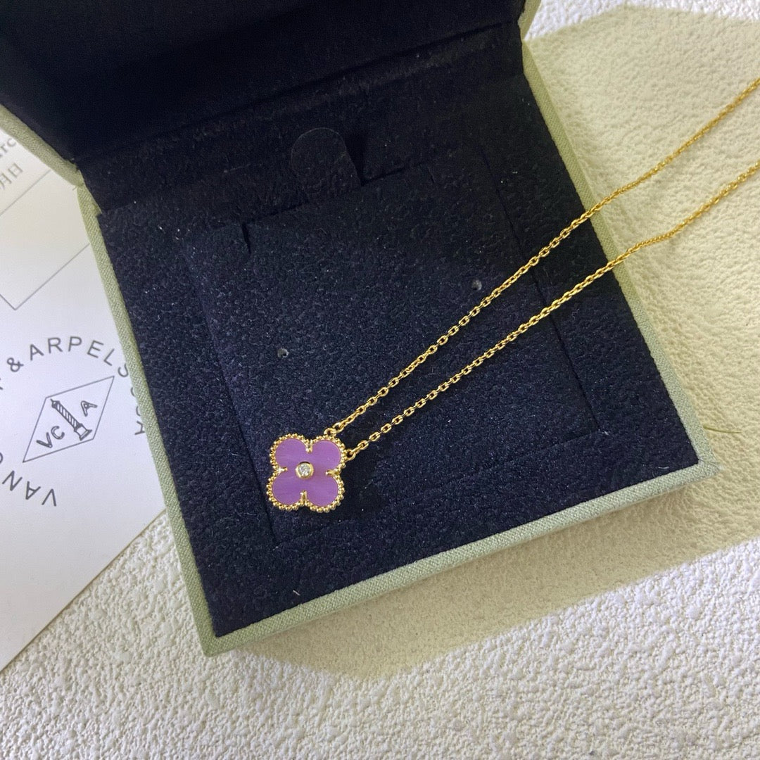 [Shinejoy Jewelry]CLOVER 15MM DIAMOND  PURPLE VIOLET NECKLACE