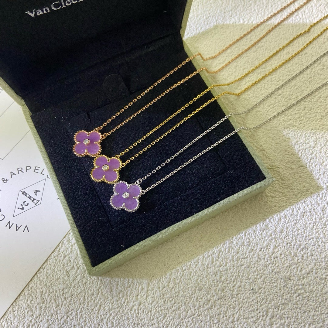 [Shinejoy Jewelry]CLOVER 15MM DIAMOND  PURPLE VIOLET NECKLACE
