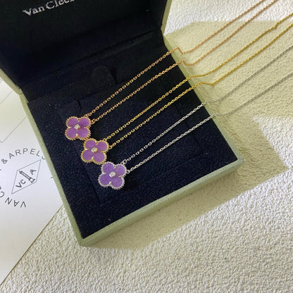 [Shinejoy Jewelry]CLOVER 15MM DIAMOND  PURPLE VIOLET NECKLACE