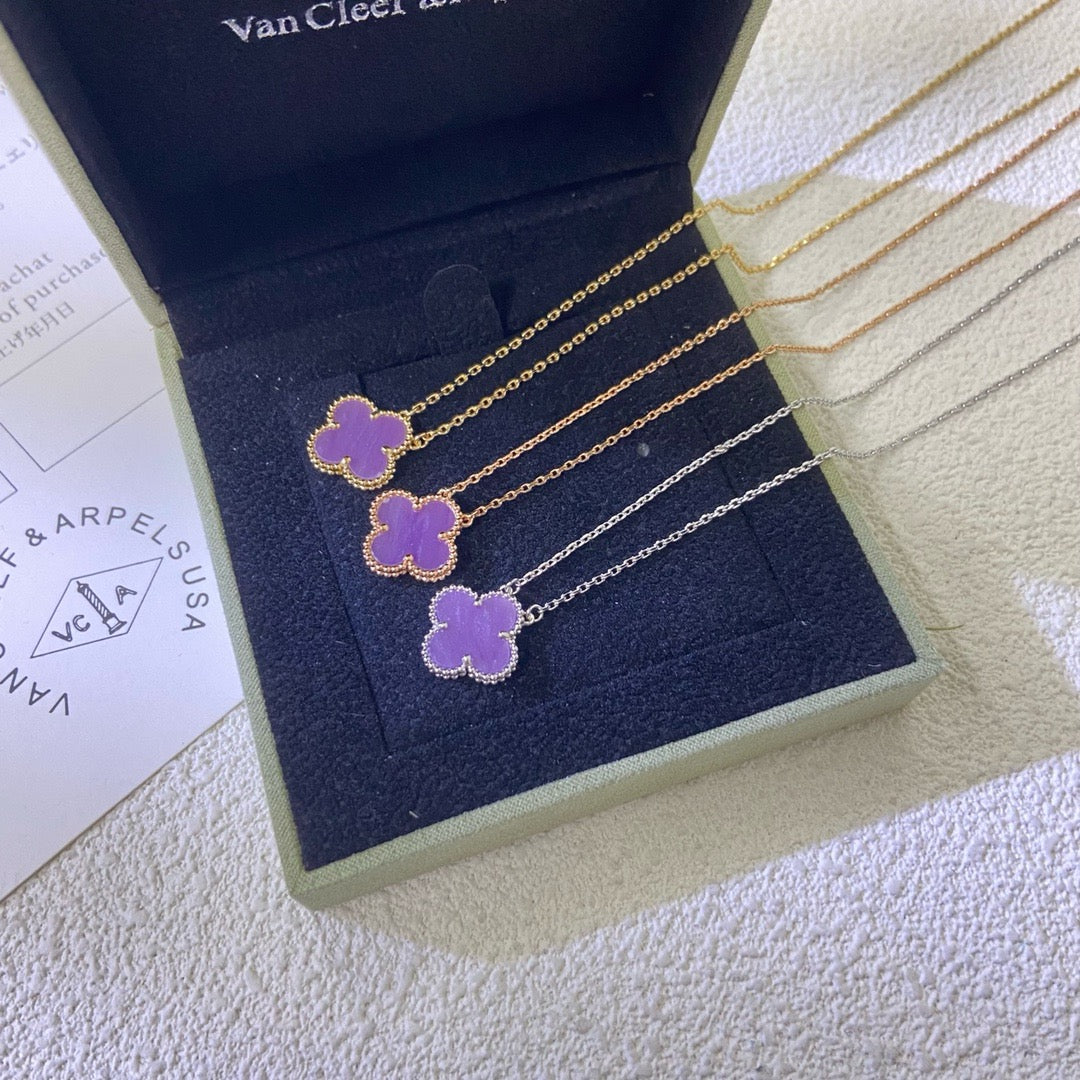 [Shinejoy Jewelry]CLOVER 15MM  PURPLE VIOLET NECKLACE