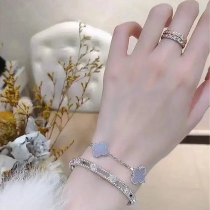 [Shinejoy] CLOVER 5 MOTIF PURPLE CHALCEDONY BRACELET COLLECTION