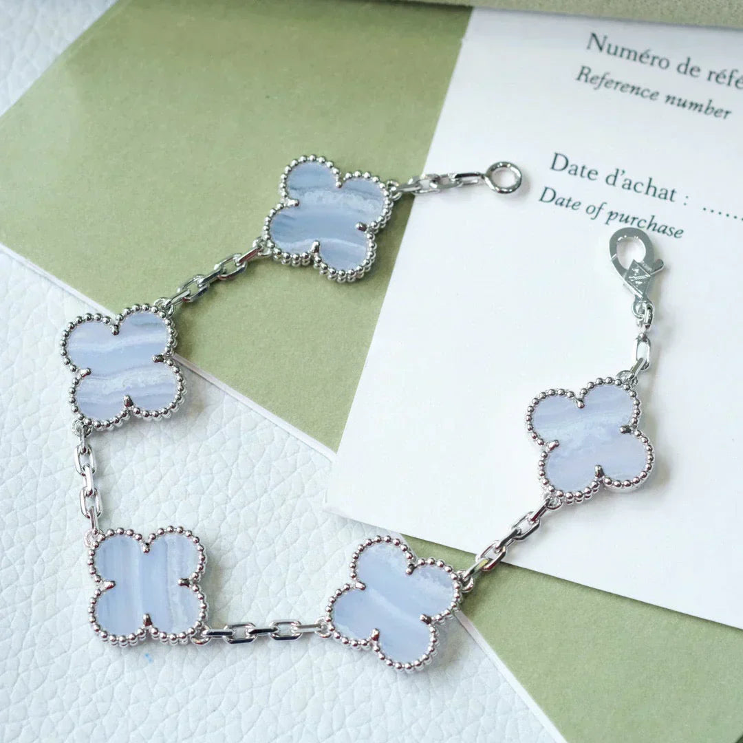 [Shinejoy] CLOVER 5 MOTIF PURPLE CHALCEDONY BRACELET COLLECTION