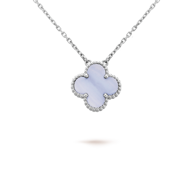 [Shinejoy]CLOVER 15MM BLUE CHALCEDONY NECKLACE SILVER