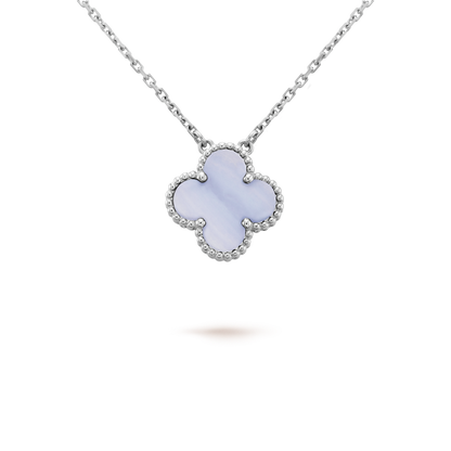 [Shinejoy]CLOVER 15MM BLUE CHALCEDONY NECKLACE SILVER
