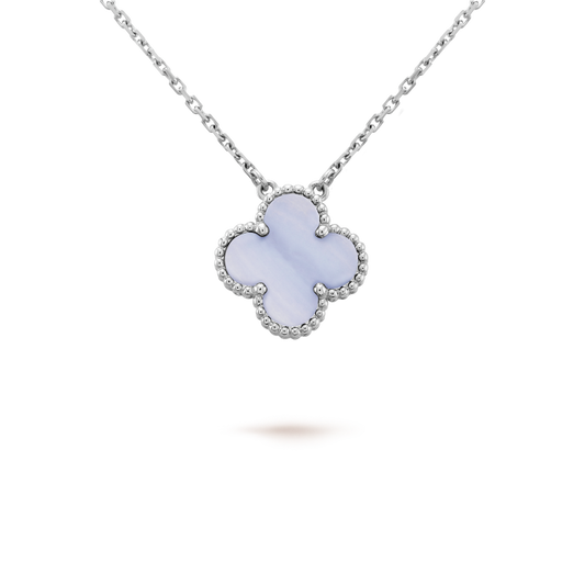 [Shinejoy]CLOVER 15MM BLUE CHALCEDONY NECKLACE SILVER