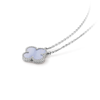 [Shinejoy]CLOVER 15MM BLUE CHALCEDONY NECKLACE SILVER