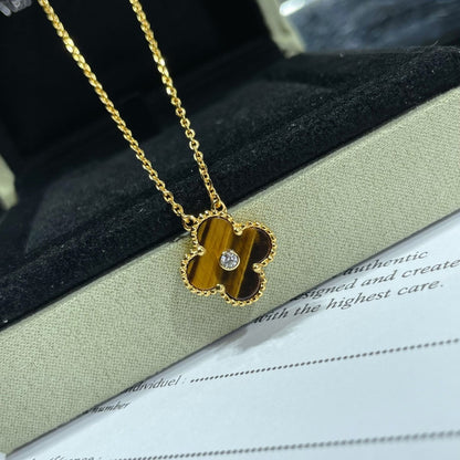 [Shinejoy]CLOVER 15MM DIAMOND AND YELLOW TIGER'S EYE AGATE necklace