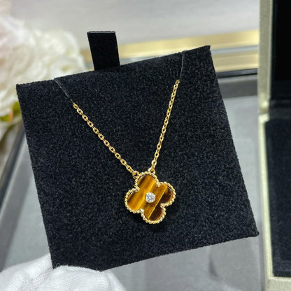 [Shinejoy]CLOVER 15MM DIAMOND AND YELLOW TIGER'S EYE AGATE necklace