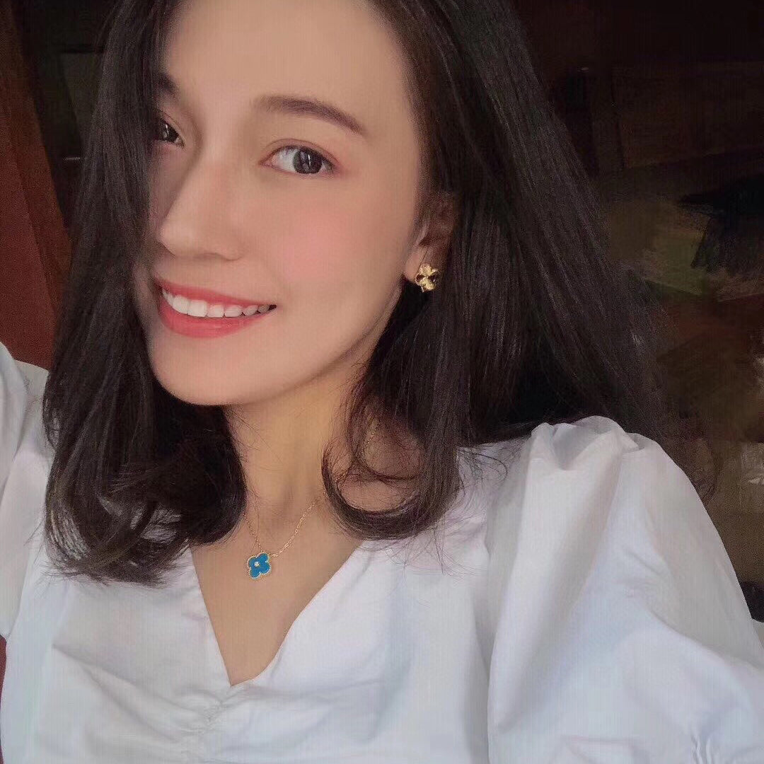 [Shinejoy]CLOVER 15MM DIAMOND AND BLUE AGATE NECKLACE