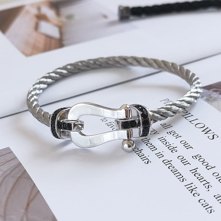 [Shinejoy]FORCE LARGE HORSESHOE BLACK DIAMOND BRACELET SILVER