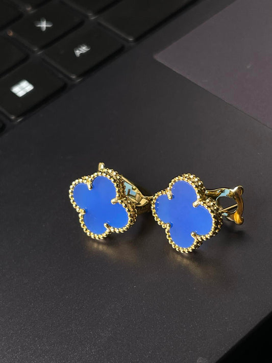[Shinejoy] CLOVER LARGE (20mm) 1 MOTIFS BLUE MOP STUD EARRINGS