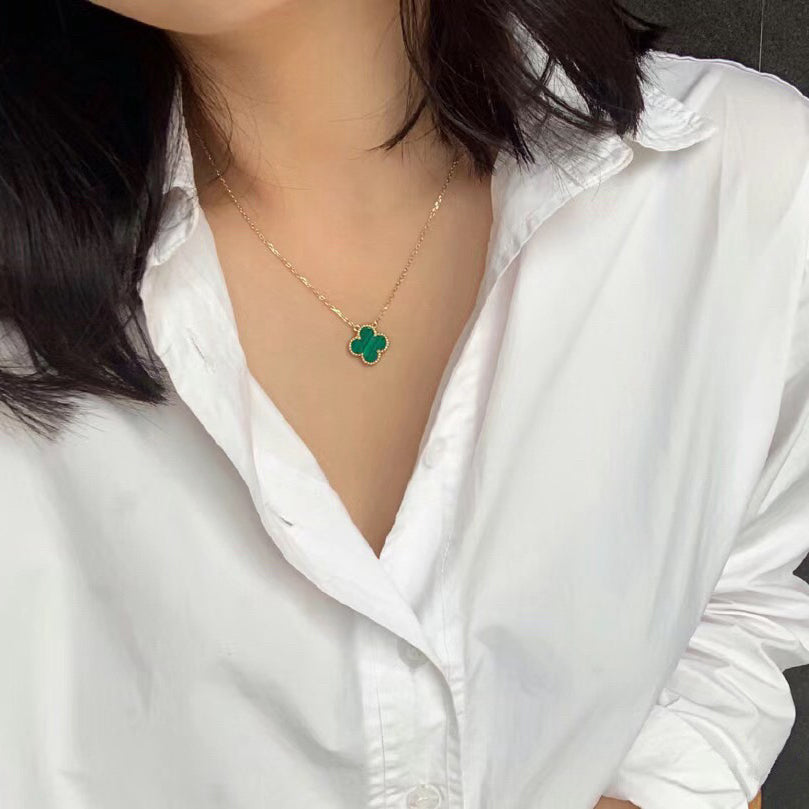 [Shinejoy]CLOVER 15MM MALACHITE SINGLE FLOWER  NECKLACE