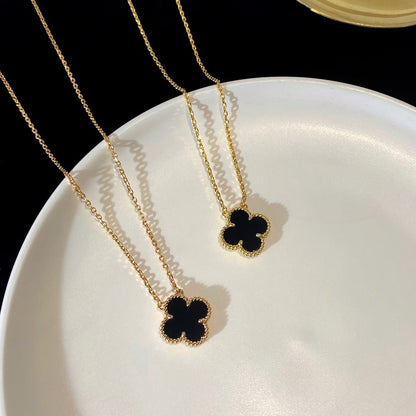 [Shinejoy]CLOVER 15MM BLACK ONYX SINGLE FLOWER NECKLACE