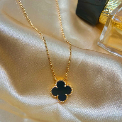 [Shinejoy]CLOVER 15MM BLACK ONYX SINGLE FLOWER NECKLACE