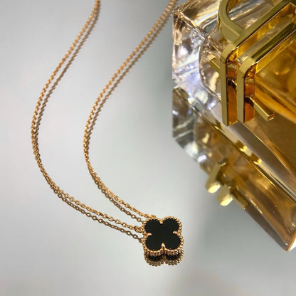 [Shinejoy]CLOVER 15MM BLACK ONYX SINGLE FLOWER NECKLACE