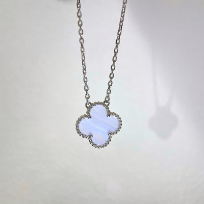 [Shinejoy]CLOVER 15MM BLUE CHALCEDONY NECKLACE SILVER
