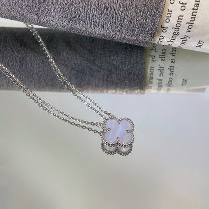 [Shinejoy]CLOVER 15MM BLUE CHALCEDONY NECKLACE SILVER