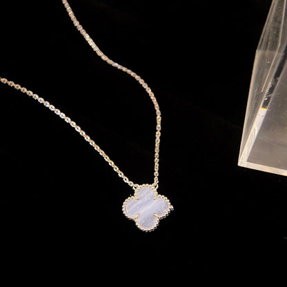 [Shinejoy]CLOVER 15MM BLUE CHALCEDONY NECKLACE SILVER