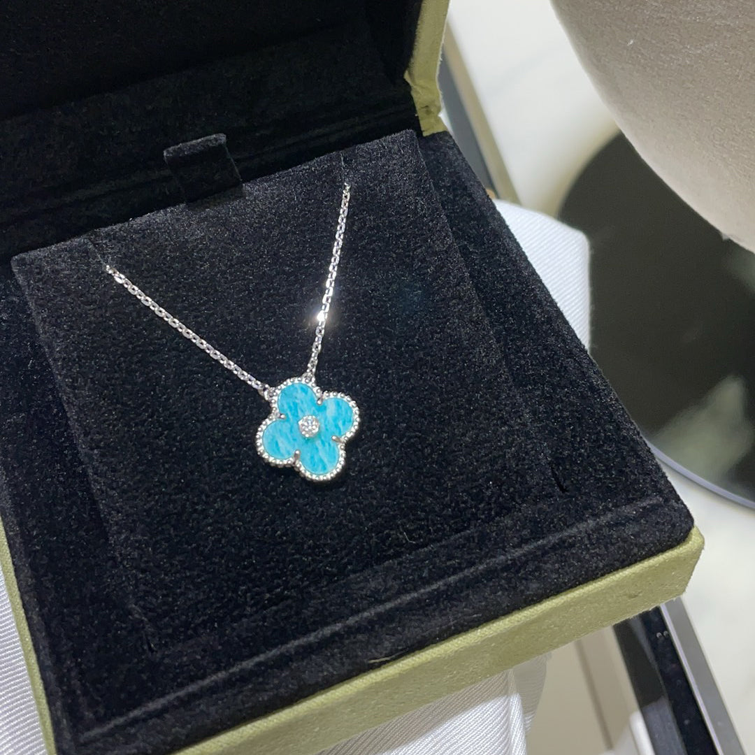 [Shinejoy]CLOVER 15MM DIAMOND SVRES PORCELAIN  NECKLACE SILVER