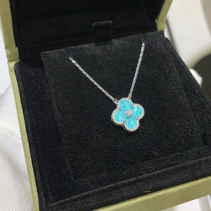 [Shinejoy]CLOVER 15MM DIAMOND SVRES PORCELAIN  NECKLACE SILVER