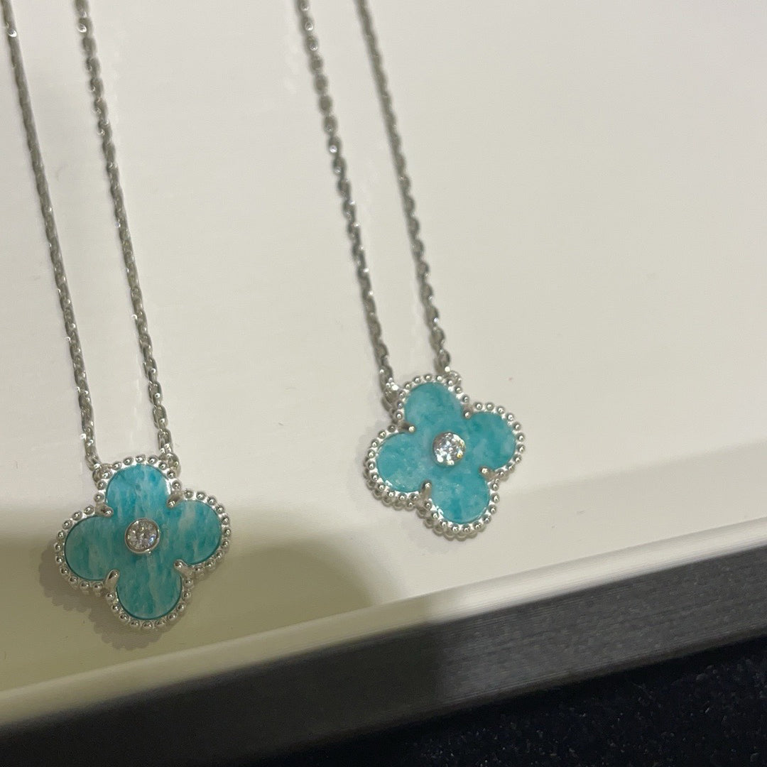 [Shinejoy]CLOVER 15MM DIAMOND SVRES PORCELAIN  NECKLACE SILVER