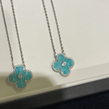 [Shinejoy]CLOVER 15MM DIAMOND SVRES PORCELAIN  NECKLACE SILVER