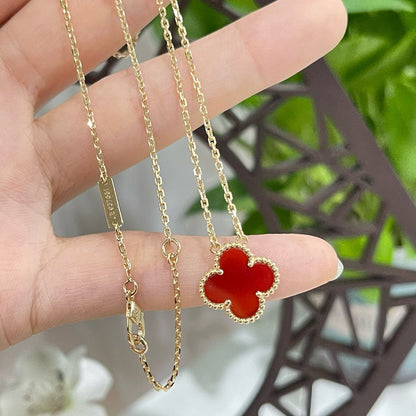 [Shinejoy]CLOVER 15MM CARNELIAN SINGLE FLOWER NECKLACE