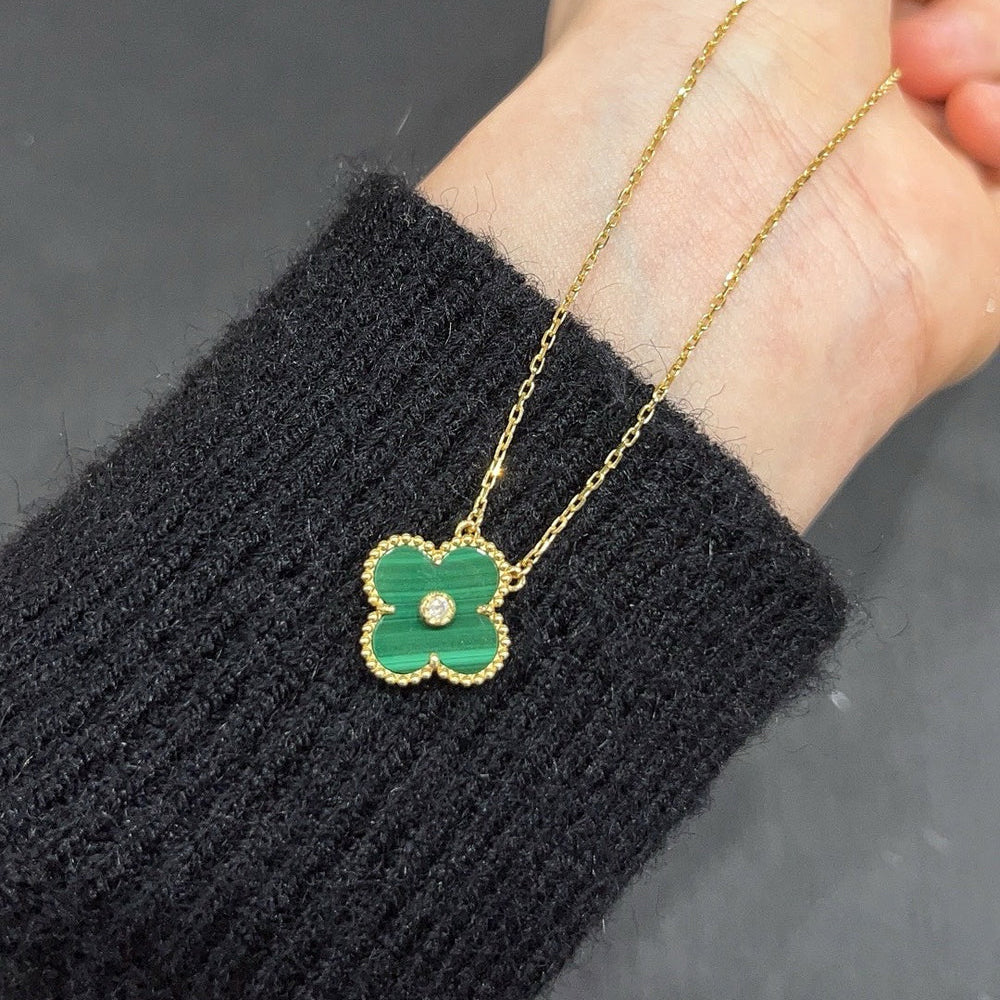 [Shinejoy]CLOVER 15MM DIAMOND TURQUOISE NECKLACE