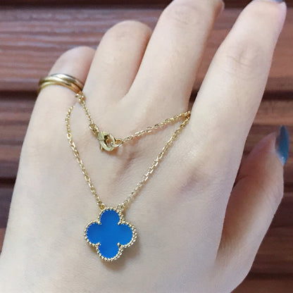 [Shinejoy]CLOVER 15MM BLUE AGATE NECKLACE