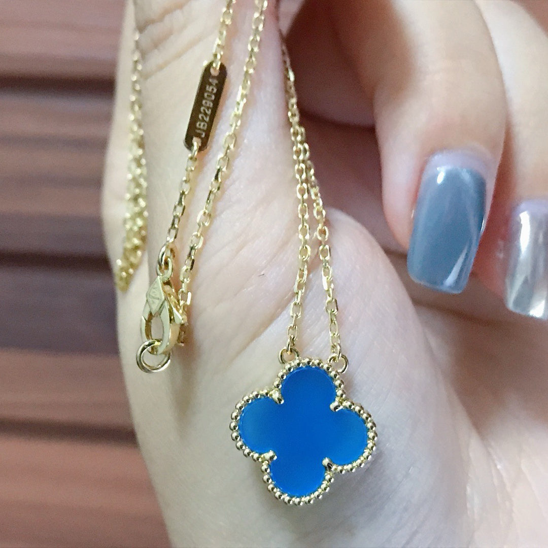 [Shinejoy]CLOVER 15MM BLUE AGATE NECKLACE
