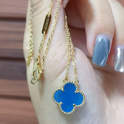 [Shinejoy]CLOVER 15MM BLUE AGATE NECKLACE