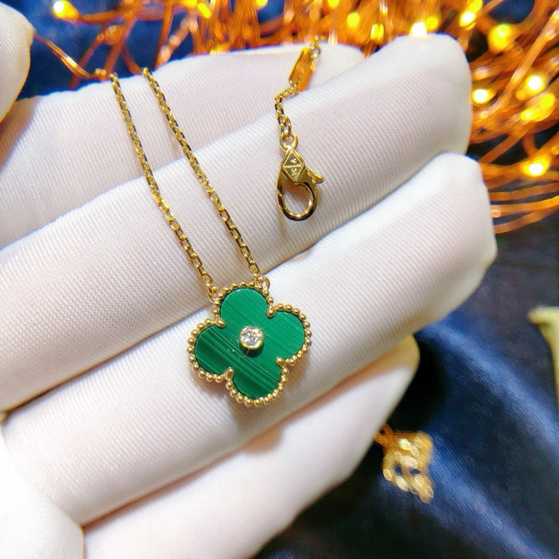 [Shinejoy]CLOVER 15MM DIAMOND TURQUOISE NECKLACE