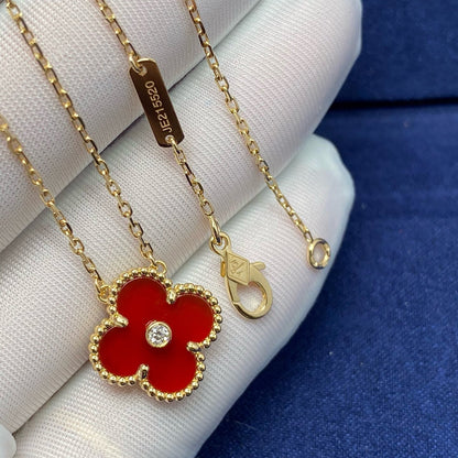 [Shinejoy]CLOVER 15MM DIAMOND CARNELIAN NECKLACE