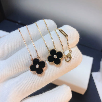 [Shinejoy]CLOVER 15MM DIAMOND ONYX NECKLACE
