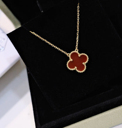 [Shinejoy]CLOVER 15MM CARNELIAN SINGLE FLOWER NECKLACE
