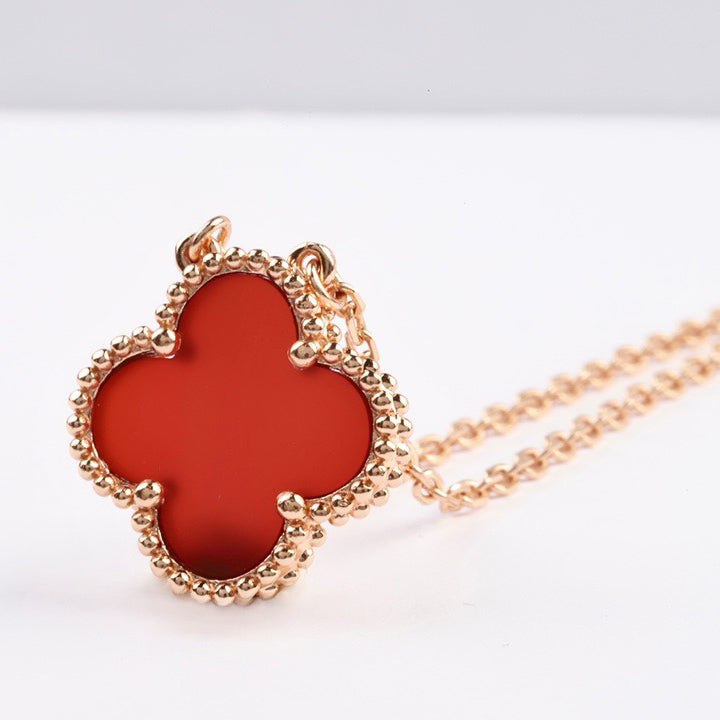 [Shinejoy]CLOVER 15MM CARNELIAN SINGLE FLOWER NECKLACE