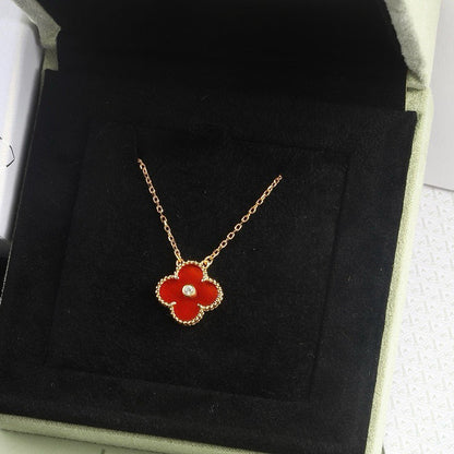 [Shinejoy]CLOVER 15MM DIAMOND CARNELIAN NECKLACE