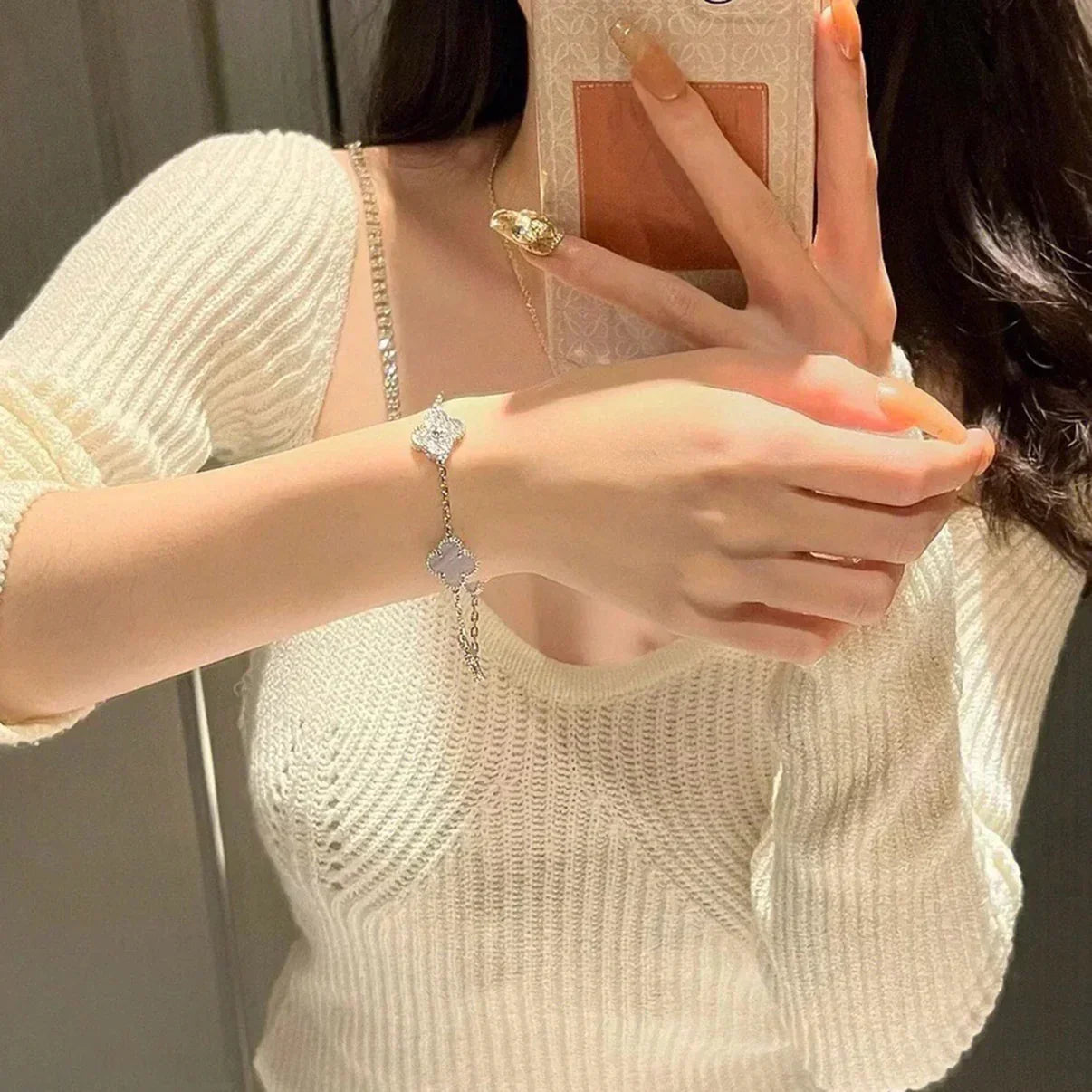 [Shinejoy] CLOVER 5 MOTIF PURPLE CHALCEDONY BRACELET COLLECTION