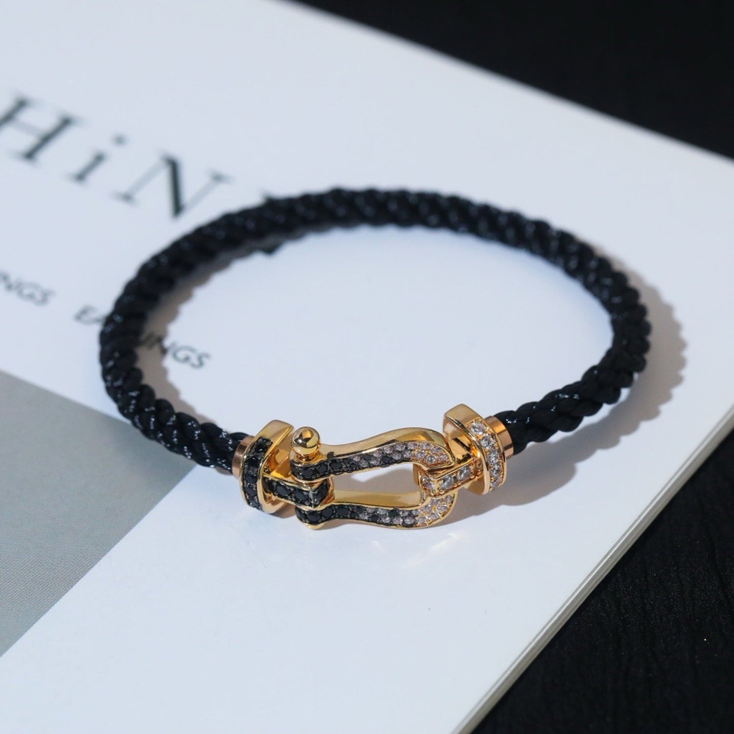 [Shinejoy]FORCE LARGE HORSESHOE BLACK WHITE DIAMOND BRACELET SILVER