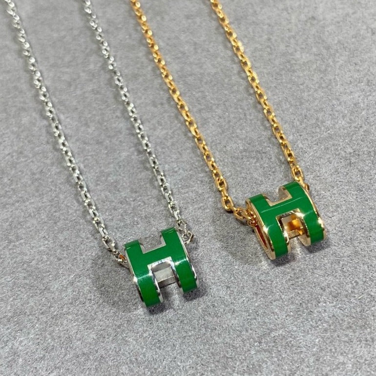 [Shinejoy]POP H GREEN NECKLACE SILVER AND GOLD