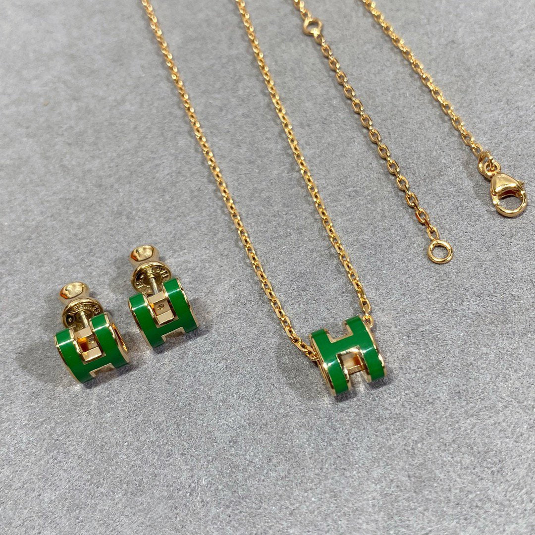 [Shinejoy]POP H GREEN NECKLACE SILVER AND GOLD