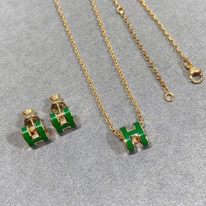 [Shinejoy]POP H GREEN NECKLACE SILVER AND GOLD