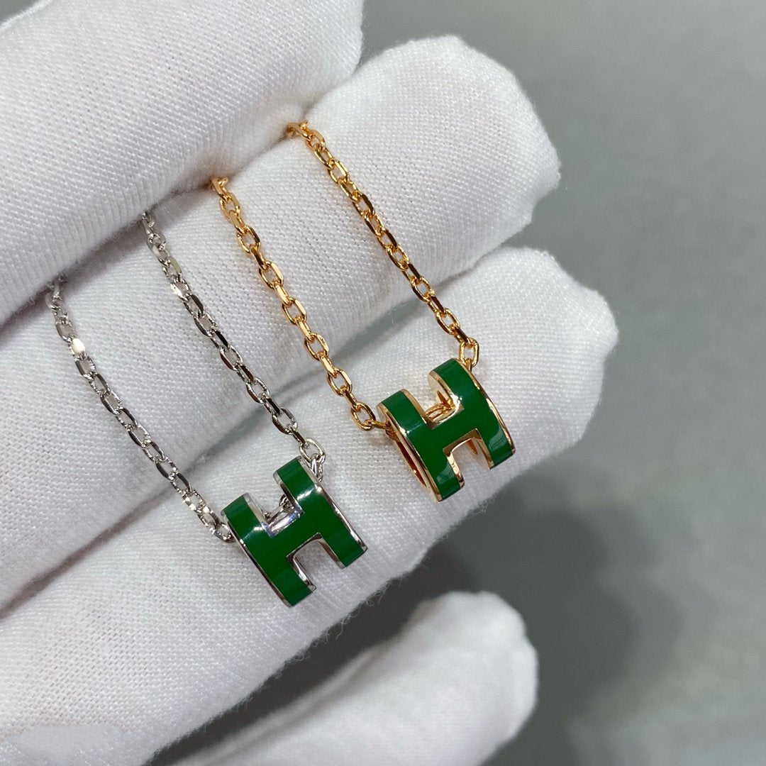[Shinejoy]POP H GREEN NECKLACE SILVER AND GOLD