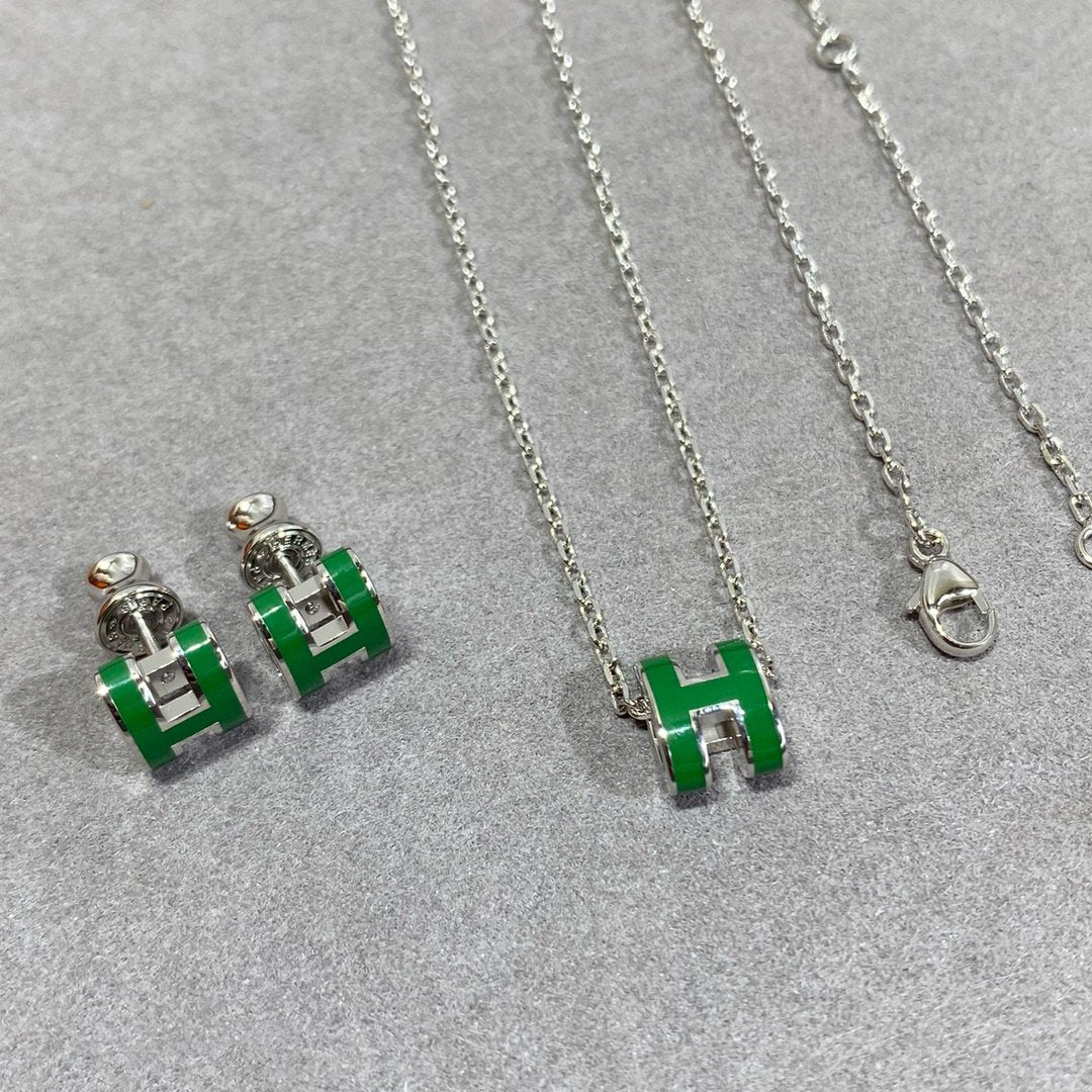 [Shinejoy]POP H GREEN NECKLACE SILVER AND GOLD